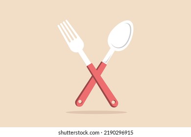 Red fork and spoon. Kitchen appliance concept. Flat vector illustration isolated.