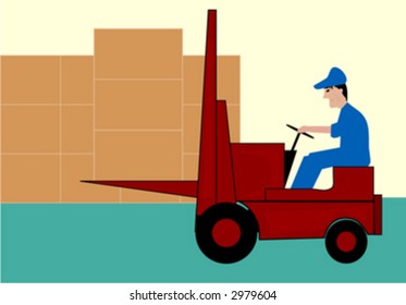 red forklift with big box