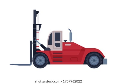 Red Forklift Truck Special Delivery Vehicle Flat Style Vector Illustration on White Background