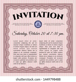 Red Formal invitation. Artistry design. Complex background. Vector illustration. 