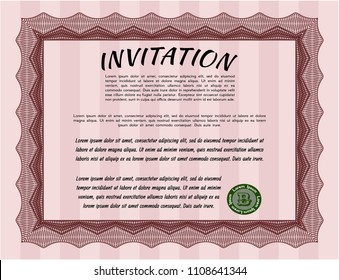 Red Formal invitation. With background. Vector illustration. Lovely design. 