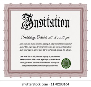 Red Formal invitation. With complex background. Cordial design. Vector illustration. 
