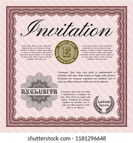 Red Formal invitation. With complex background. Vector illustration. Money Pattern. 