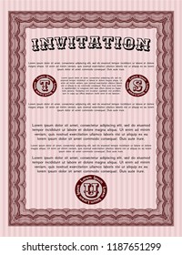 Red Formal invitation. With complex background. Nice design. Vector illustration. 