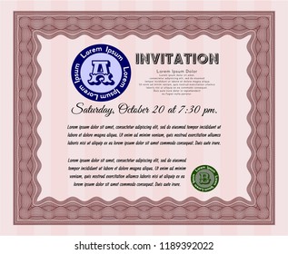 Red Formal invitation. Complex background. Excellent design. Customizable, Easy to edit and change colors. 