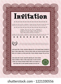 Red Formal invitation. With complex background. Lovely design. Detailed. 