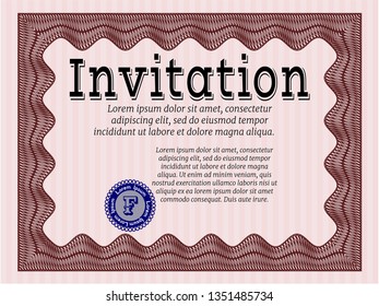 Red Formal invitation. Complex background. Nice design. Detailed. 