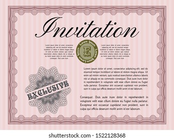 Red Formal invitation. Complex background. Detailed. Money design. 