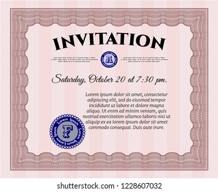 Red Formal invitation. With complex linear background. Beauty design. Detailed. 