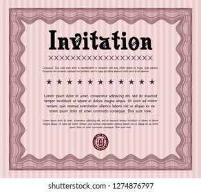 Red Formal invitation. With complex linear background. Vector illustration. Elegant design. 