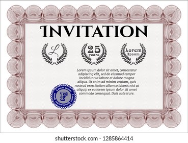 Red Formal invitation. With complex linear background. Modern design. Vector illustration. 
