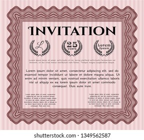 Red Formal invitation. With complex linear background. Excellent design. Vector illustration. 