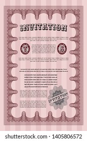 Red Formal invitation. With complex linear background. Vector illustration. Artistry design. 