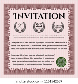 Red Formal invitation. Cordial design. Vector illustration. With complex background. 