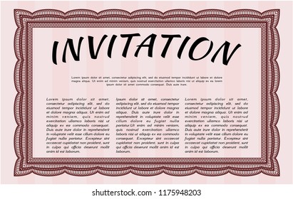Red Formal invitation. Customizable, Easy to edit and change colors. With complex linear background. Good design. 