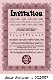 Red Formal invitation. Customizable, Easy to edit and change colors. Complex background. Money Pattern. 