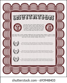 Red Formal invitation. Customizable, Easy to edit and change colors. With guilloche pattern. Money Pattern. 