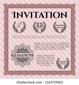 Red Formal invitation. Detailed. Complex background. Retro design. 