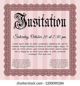 Red Formal invitation. Detailed. Complex background. Retro design. 
