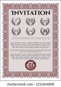 Red Formal invitation. Detailed. With complex background. Perfect design. 
