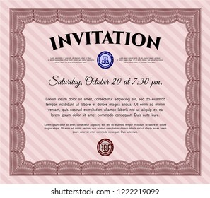 Red Formal invitation. Detailed. Complex background. Elegant design. 