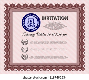 Red Formal invitation. Detailed. With great quality guilloche pattern. Beauty design. 