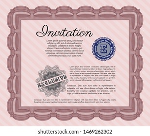 Red Formal invitation. Detailed. With great quality guilloche pattern. Artistry design. 