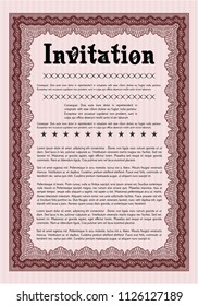 Red Formal invitation. Detailed. With guilloche pattern and background. Cordial design. 