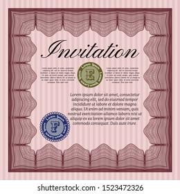 Red Formal invitation. Detailed. With guilloche pattern. Sophisticated design. 