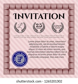 Red Formal invitation. Detailed. With linear background. Money Pattern design. 