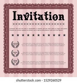 Red Formal invitation. Detailed. With linear background. Artistry design. 