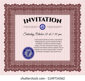 Red Formal invitation. Easy to print. Sophisticated design. Customizable, Easy to edit and change colors. 
