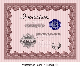 Red Formal invitation. Easy to print. Vector illustration. Money Pattern. 