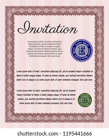 Red Formal invitation. Easy to print. Artistry design. Detailed. 