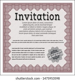 Red Formal invitation. Easy to print. Vector illustration. Sophisticated design. 