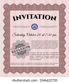 Red Formal invitation. Easy to print. Money Pattern design. Vector illustration. 