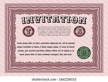 Red Formal invitation. Easy to print. Vector illustration. Cordial design. 