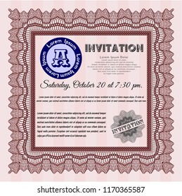 Red Formal invitation. Elegant design. With great quality guilloche pattern. Customizable, Easy to edit and change colors. 