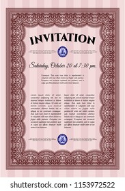 Red Formal invitation. Good design. With guilloche pattern. Detailed. 