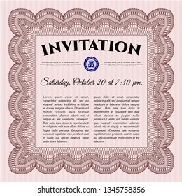 Red Formal invitation. Good design. With guilloche pattern. Vector illustration. 