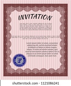 Red Formal invitation. With great quality guilloche pattern. Excellent design. Customizable, Easy to edit and change colors. 