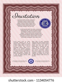 Red Formal invitation. With great quality guilloche pattern. Excellent design. Customizable, Easy to edit and change colors. 