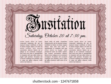 Red Formal invitation. With great quality guilloche pattern. Beauty design. Vector illustration. 