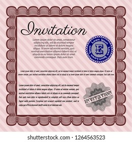 Red Formal invitation. With great quality guilloche pattern. Vector illustration. Money style design. 