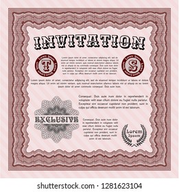 Red Formal invitation. With great quality guilloche pattern. Customizable, Easy to edit and change colors. Elegant design. 