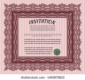 Red Formal invitation. With great quality guilloche pattern. Customizable, Easy to edit and change colors. Lovely design. 