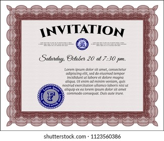 Red Formal invitation. With guilloche pattern and background. Detailed. Elegant design. 