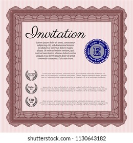 Red Formal invitation. With guilloche pattern. Money design. Vector illustration. 