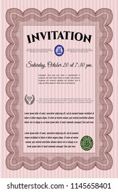 Red Formal invitation. With guilloche pattern and background. Detailed. Retro design. 