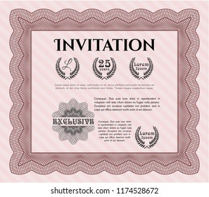 Red Formal invitation. With guilloche pattern and background. Good design. Customizable, Easy to edit and change colors. 